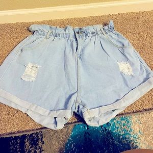 High waist light denim shorts